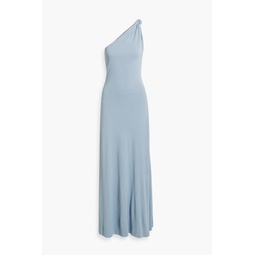 Point one-shoulder knotted jersey maxi dress