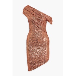 Arden one-shoulder sequined mesh dress