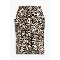 Pleated printed silk-blend crepe de chine skirt