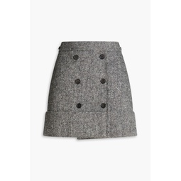 Merino wool and mohair-blend tweed mini wrap skirt