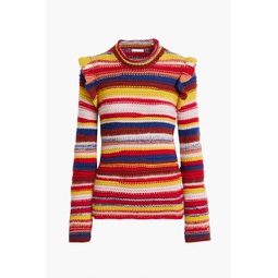 Ruffled striped cashmere-blend sweater