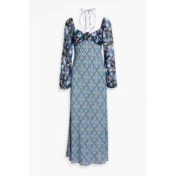 Jeanie floral-appliqued printed crepe midi dress