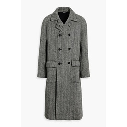 Double-breasted herringbone wool-blend tweed coat