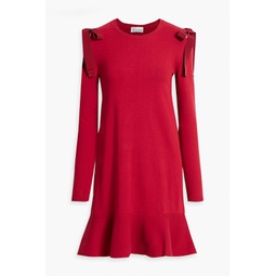Fluted bow-detailed stretch-knit mini dress