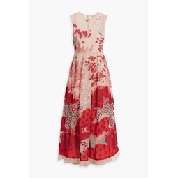 Embroidered printed chiffon and point desprit midi dress