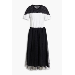 Point desprit, lace and cotton-jersey midi dress