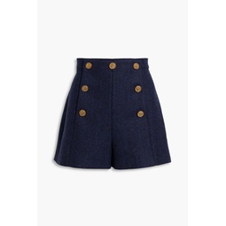 Button-detailed herringbone wool-tweed shorts