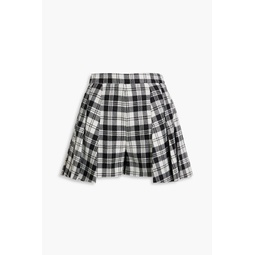 Layered pleated checked wool shorts
