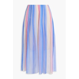 Pleated striped silk-chiffon midi skirt