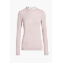 Point desprit-trimmed wool and cashmere-blend sweater