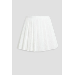 Skirt-effect plisse cotton-blend poplin shorts