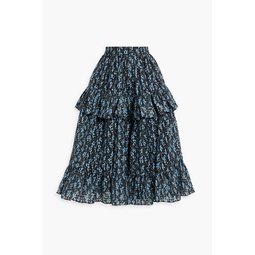 Tate ruffled printed jacquard midi skirt