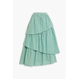 Lorena tiered gingham cotton-jacquard midi skirt