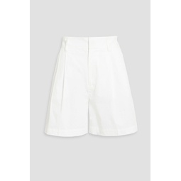 Pleated cotton-blend poplin shorts