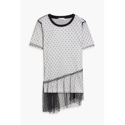 Ruffled layered point desprit and cotton-jersey T-shirt