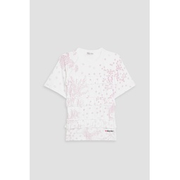 Ruffled floral-print cotton-jersey T-shirt