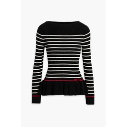 Ruffled striped ribbed-knit sweater