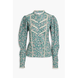Reafi lace-trimmed printed cotton-mousseline blouse