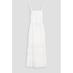 Crocheted lace-paneled linen and cotton-blend maxi dress