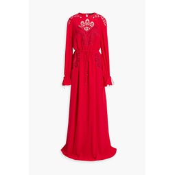 Lace-paneled silk-crepe gown