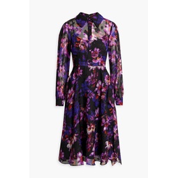 Draped floral-print fil coupe chiffon shirt dress