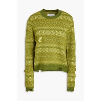 Distressed jacquard-knit wool sweater