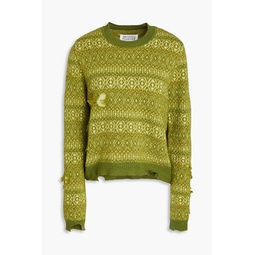 Distressed jacquard-knit wool sweater