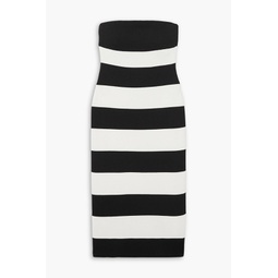 Strapless striped stretch-knit midi dress