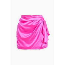 Wrap-effect draped silk-satin mini skirt