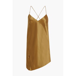 Asymmetric silk-satin mini slip dress