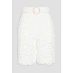 Belted corded lace shorts