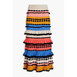 Tiered crocheted cotton midi skirt