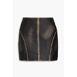 Distressed pebbled-leather mini skirt