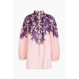 Bead-embellished paisley-print ramie blouse