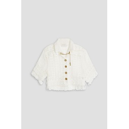 Cropped linen and silk-blend organza and crocheted lace jacket