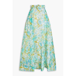 Belted floral-print linen and silk-blend maxi skirt
