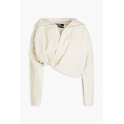 Mejean asymmetric cropped cotton and linen-blend shirt