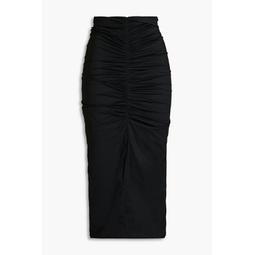 Ruched stretch-jersey midi skirt