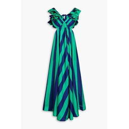 Ruffled striped silk-satin maxi dress