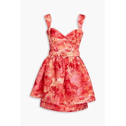 Belted floral-print linen and silk-blend peplum mini dress