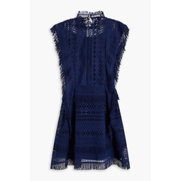 Fringed guipure lace and tulle mini dress