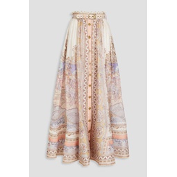 Embellished printed linen and silk-blend maxi skirt