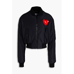 Cropped appliqued shell bomber jacket