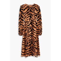 Tiger-print gauze midi dress