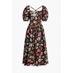 Floral-print cotton-twill midi dress