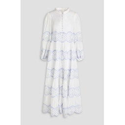 Crocheted lace-paneled cotton maxi dress