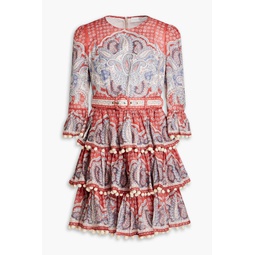 Tiered paisley-print linen mini dress