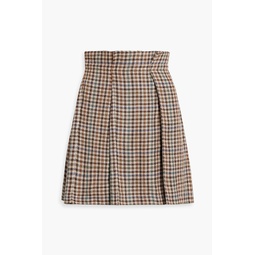 Pleated houndstooth linen and silk-blend tweed mini skirt