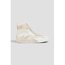 Suede-trimmed canvas high-top sneakers