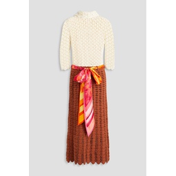 Two-tone crocheted cotton midi dress
